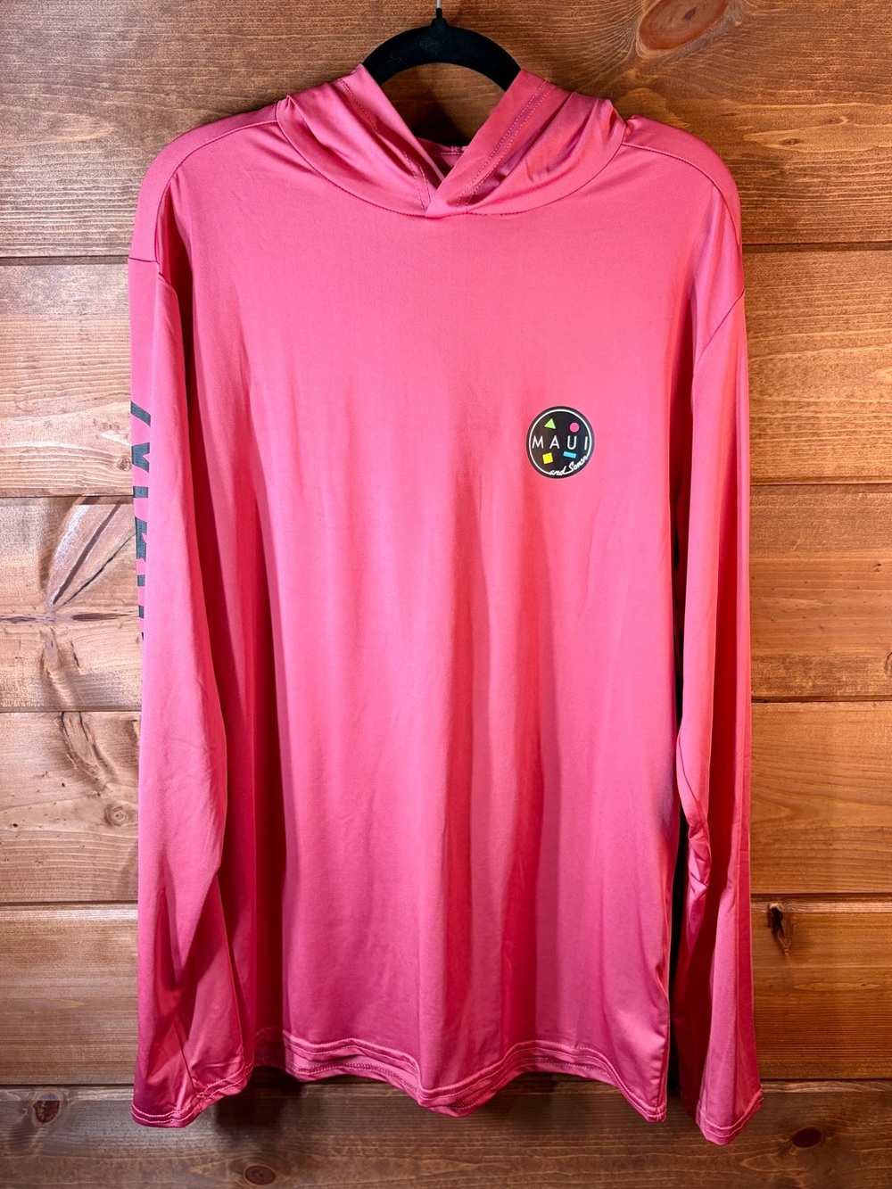 Maui and Sons Men's Hooded Long Sleeve Performance UPF 50 Sun Shirt Pink Large